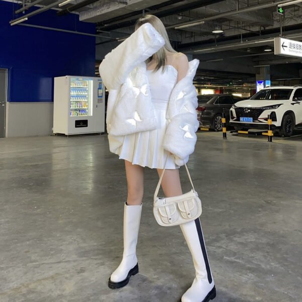 Casual Loose Plush Reflective Faux Leather Coat - Image 6