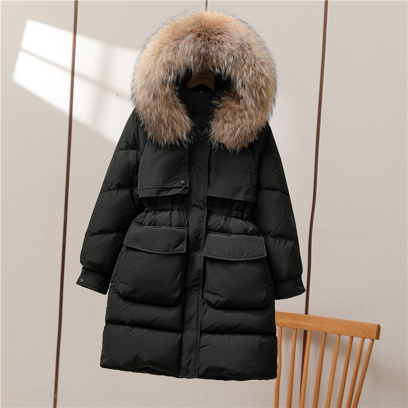 Big Fur Collar White Duck Down Jacket Overknee Thickened Winter Coat - Image 3