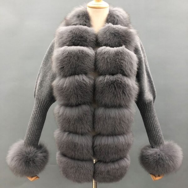 Autumn And Winter Solid Color Fox Placket Cuff Detachable Knitted Cardigan For Women - Image 3