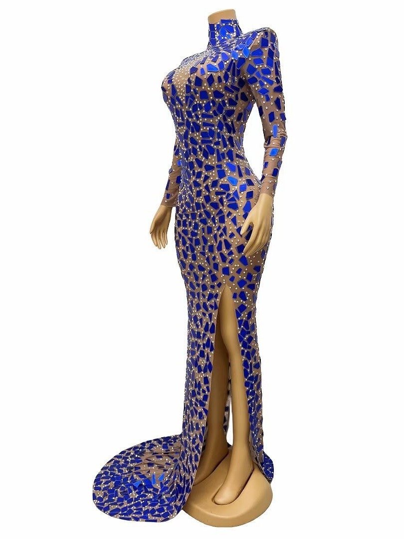 Performance Costume Sexy Elegant Turtleneck Blue Lens Dress Banquet Dress - Image 8