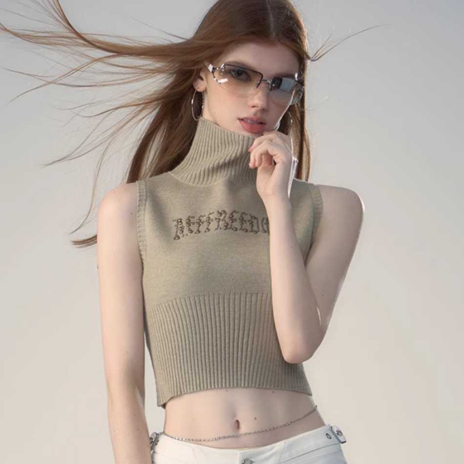 Retro Spicy Girl Letter Printed Knitted Sweater Vest