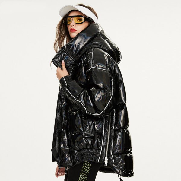 Couples Laser Glossy Thickened Loose Mid Length Down Jacket - Image 9