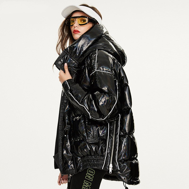 Couples Laser Glossy Thickened Loose Mid Length Down Jacket - Image 9