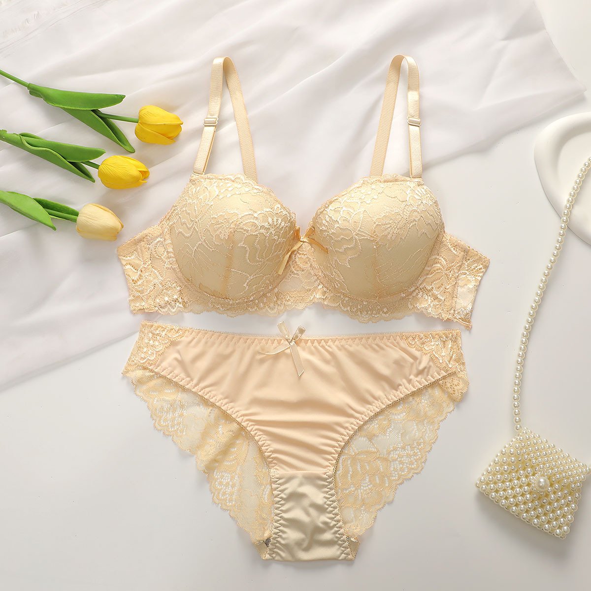 Sexy Gathered Steel Ring Lace Underwear Bra Set - Image 10