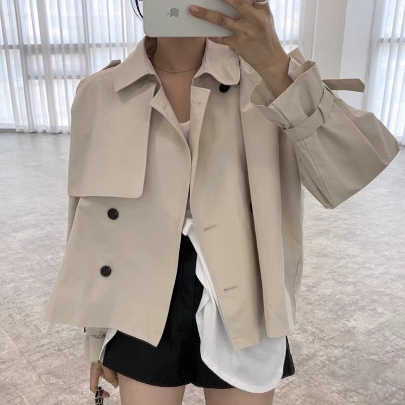Fall South Lapel Double Breasted Loose Long Sleeve Tooling Style Coat - Image 2