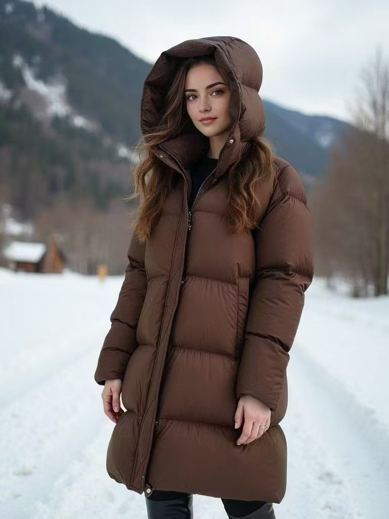 Short Hooded Double Zipper White Duck Down Lightweight Down Warm Jacket - Image 8