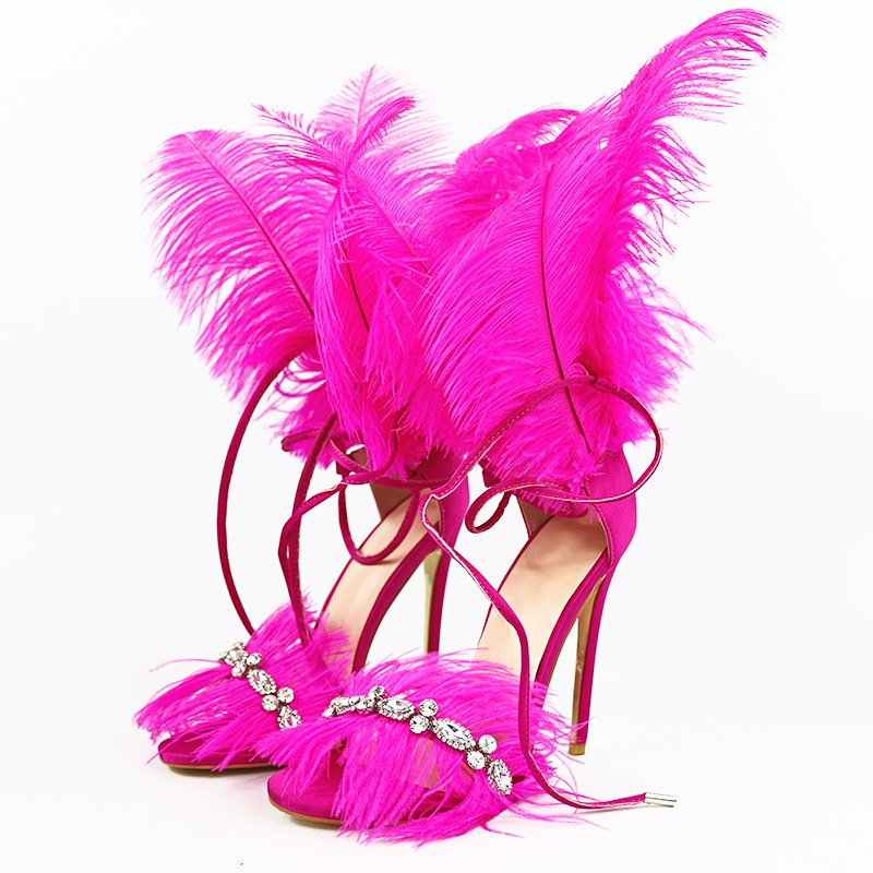 Catwalk Women's Shoes Rhinestone Feather Nightclub High Heels - Image 6