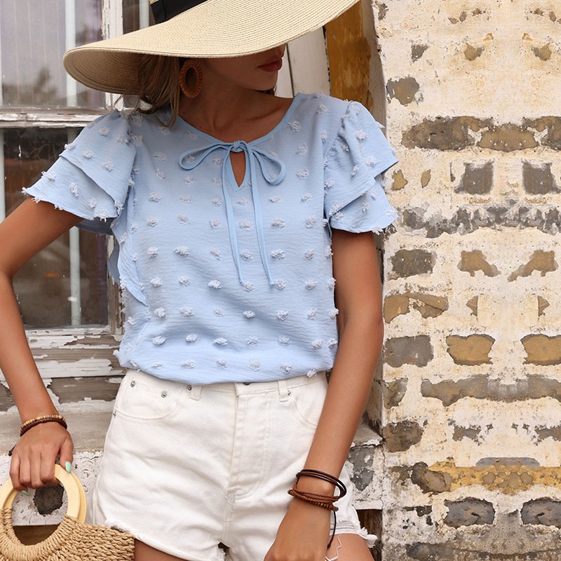 Solid Color Chiffon Jacquard Shirt For Women - Image 5