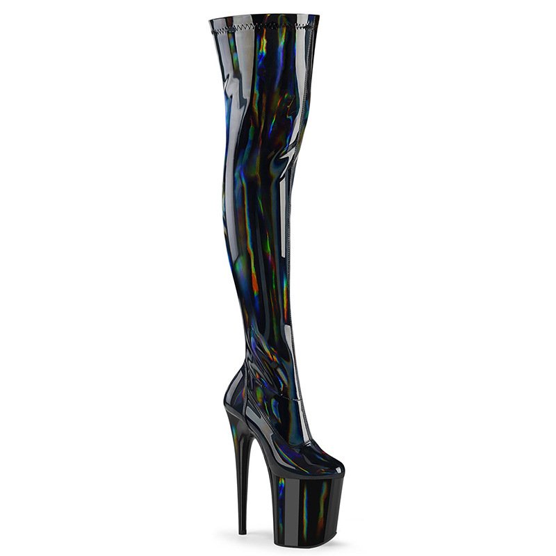 Gold Reflective Patent Leather High Heels Platform Shoes Waterproof  Shoes - Image 3