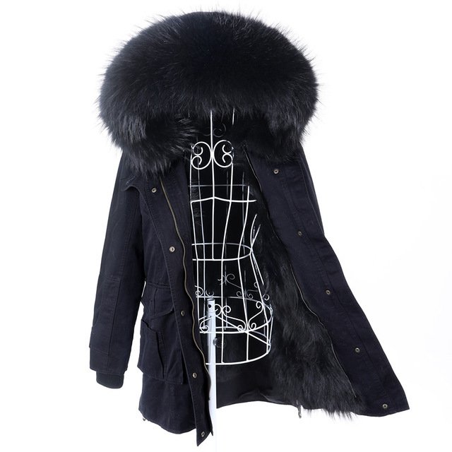 New Big Natural Real Raccoon Fur Collar Coat Luxu - Image 3
