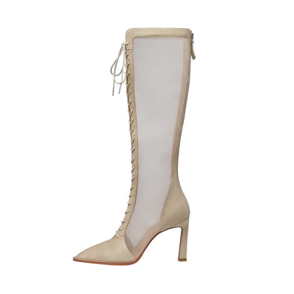 Stiletto Heels Pointy Toe Cross Strap Sandal Boots Mesh Fashion - Image 4