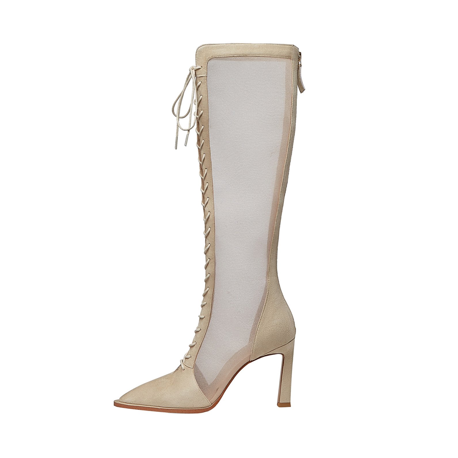 Stiletto Heels Pointy Toe Cross Strap Sandal Boots Mesh Fashion - Image 4