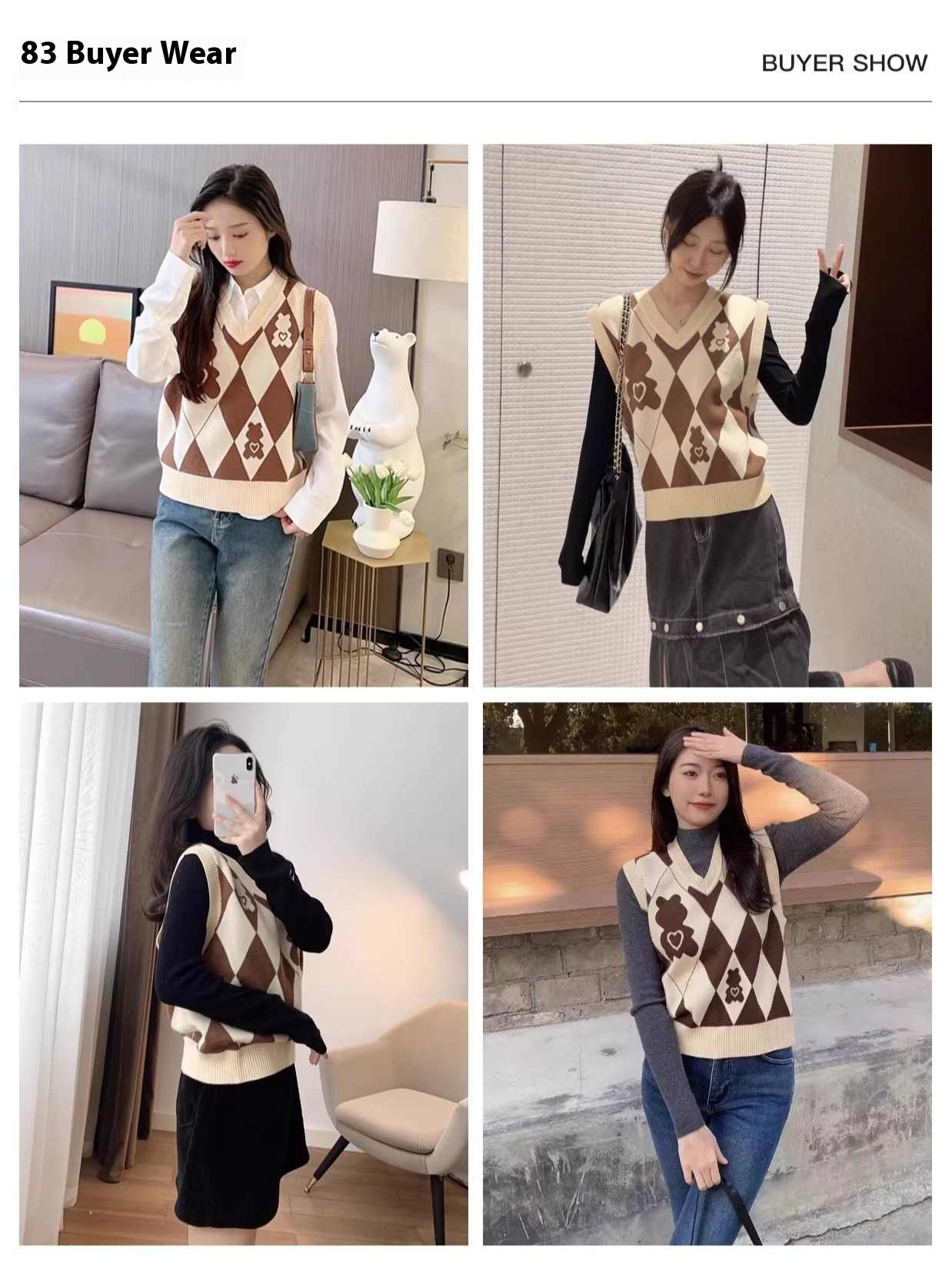Knitted Vest Women's Rhombus V-neck Bandage Dress Sweater - Image 5