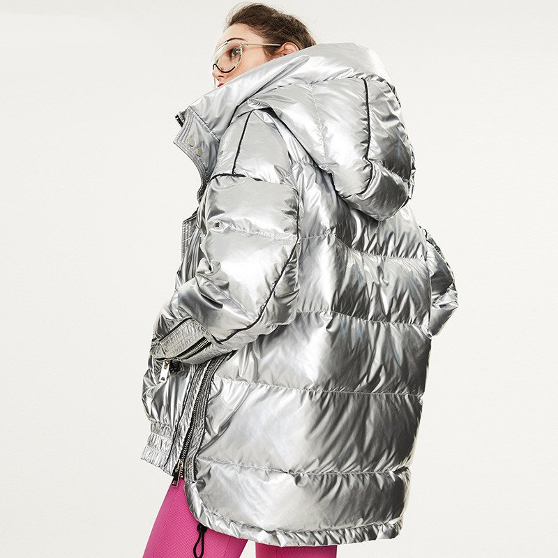 Couples Laser Glossy Thickened Loose Mid Length Down Jacket - Image 6
