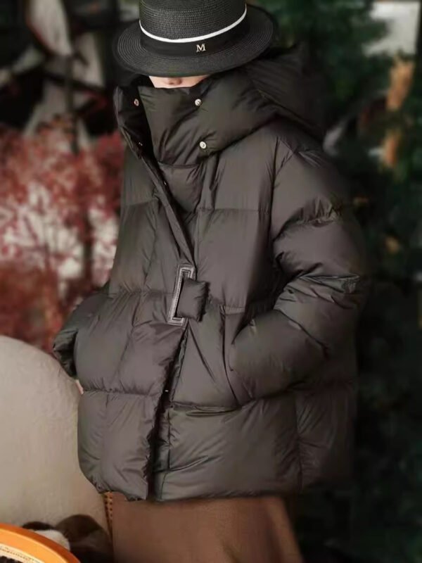 Short Hooded Double Zipper White Duck Down Lightweight Down Warm Jacket - Image 2