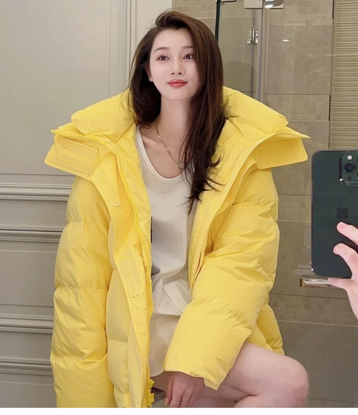 Women's Mid-length Candy Color Hooded Thickened Down Jacket - Image 8