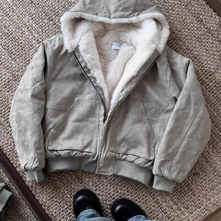 Artificial Mink Hair Marble Mountain Carving Hooded Cotton Jacket - Image 4