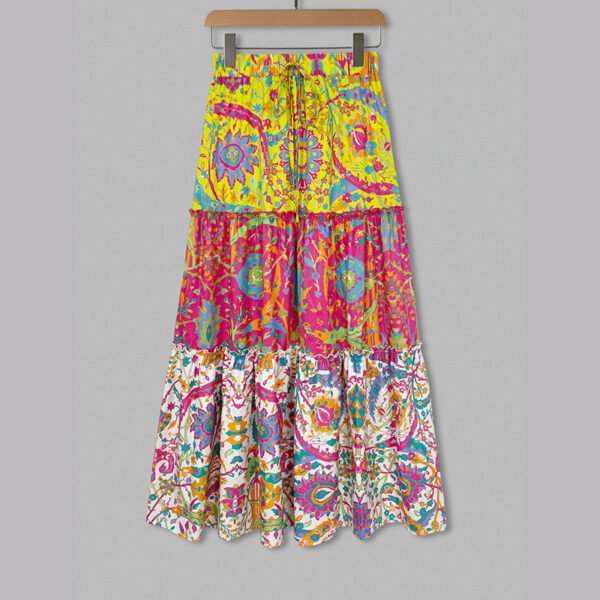 Women's Color Block Floral Print Skirt - Image 3