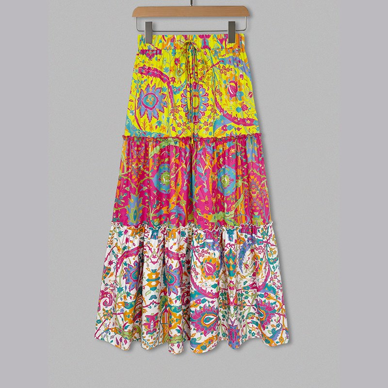 Women's Color Block Floral Print Skirt - Image 3