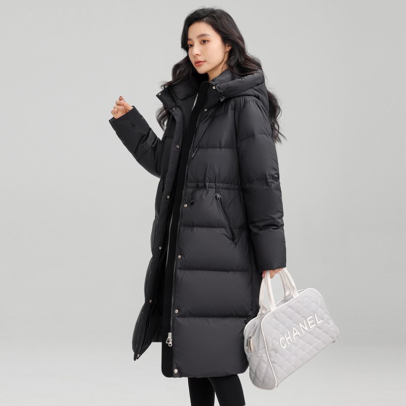 Drawstring Waist Long Below The Knee Down Jacket Women's Winter Casual Warm Jacket - Image 4