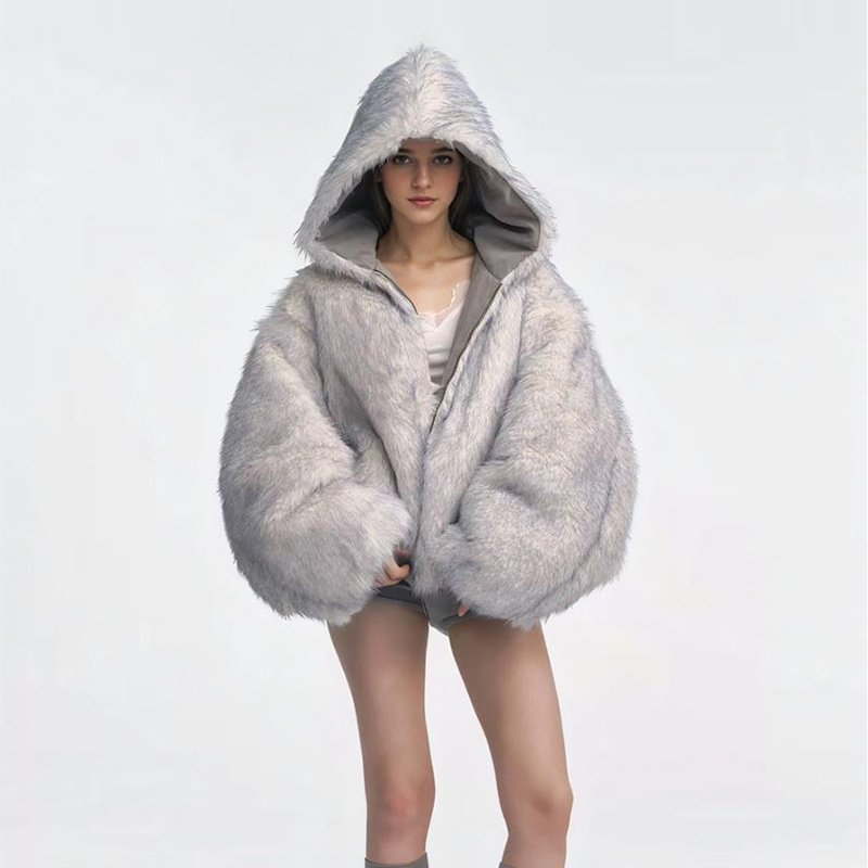 Gray Double-sided Dyed Pointed Fur Vintage Cotton-padded Jacket Coat - Image 6