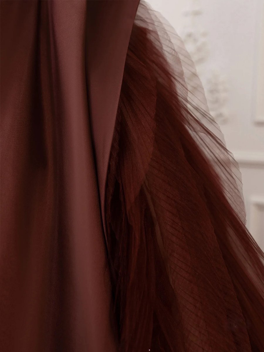 Skinny Banquet Evening With Bra Dresses Coffee Temperament Fluffy Skirt - Image 3