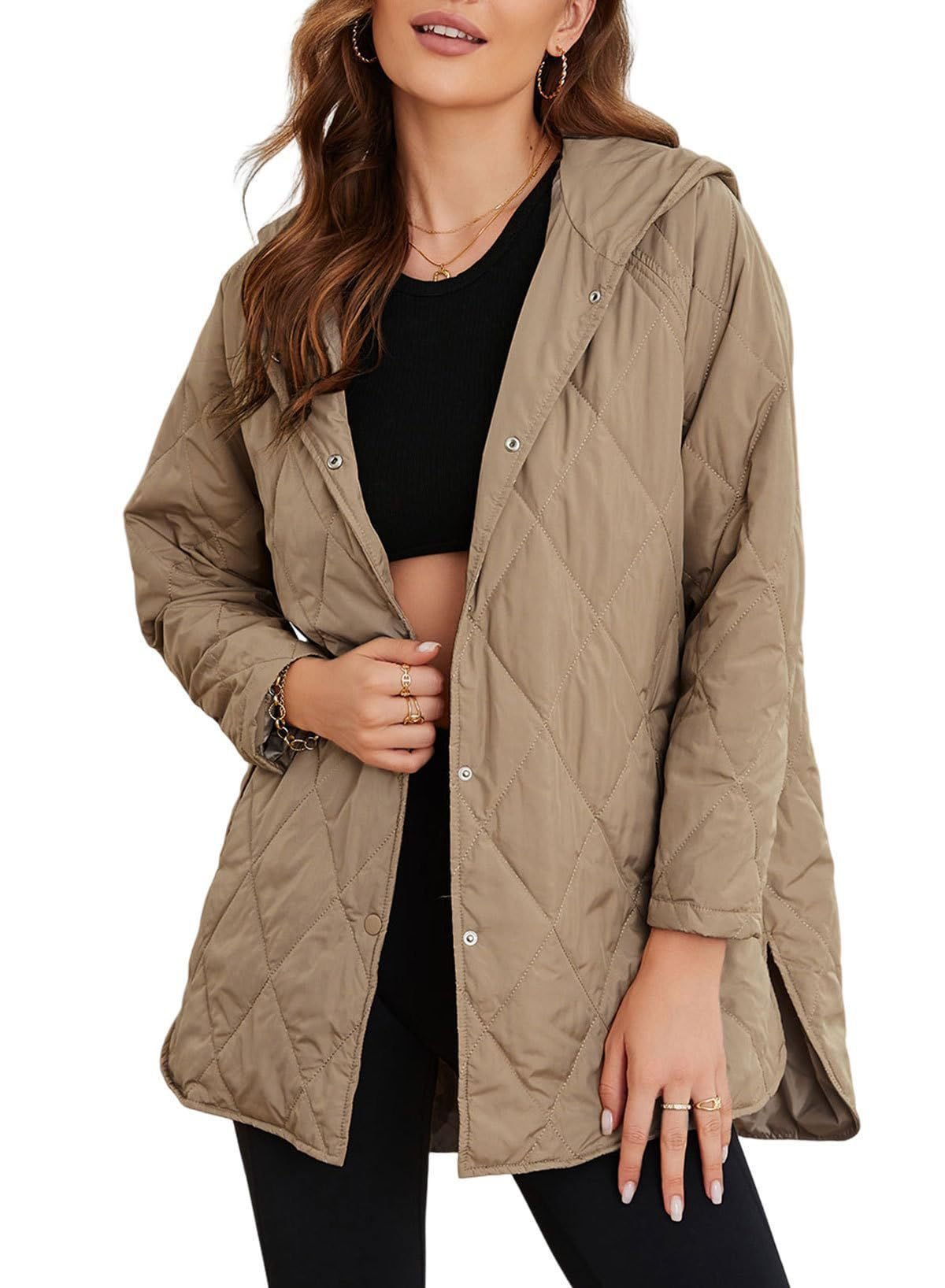 Women's Winter Outerwear Casual Diamond Quilted Hooded Lightweight Jacket - Image 2