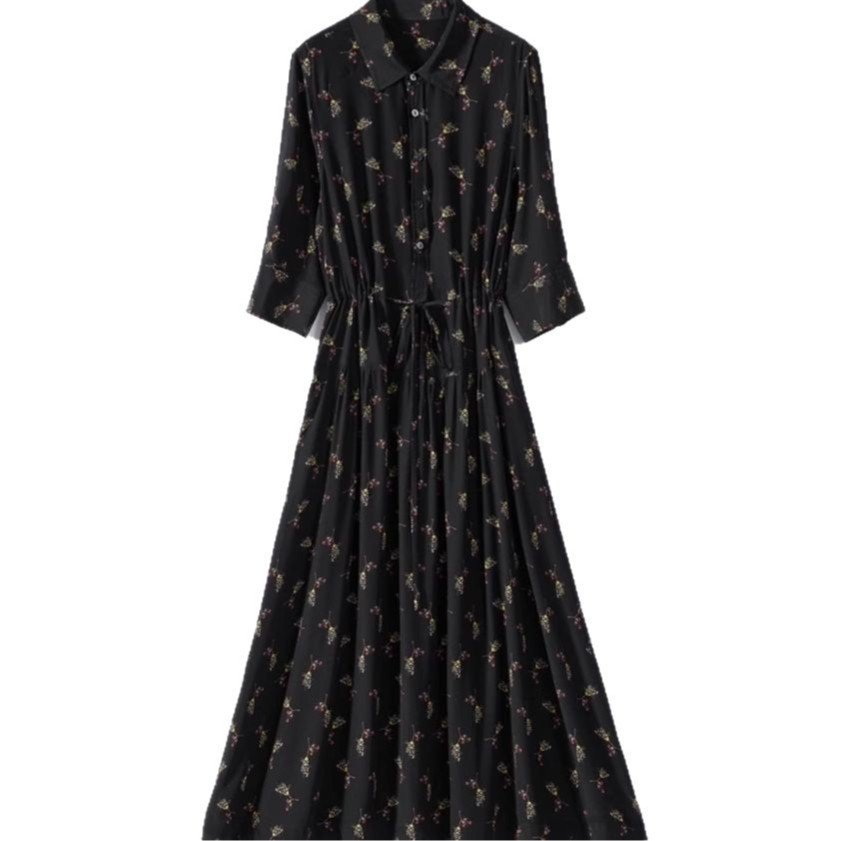 Floral Mid-length Shirt Silk Dress - Image 4