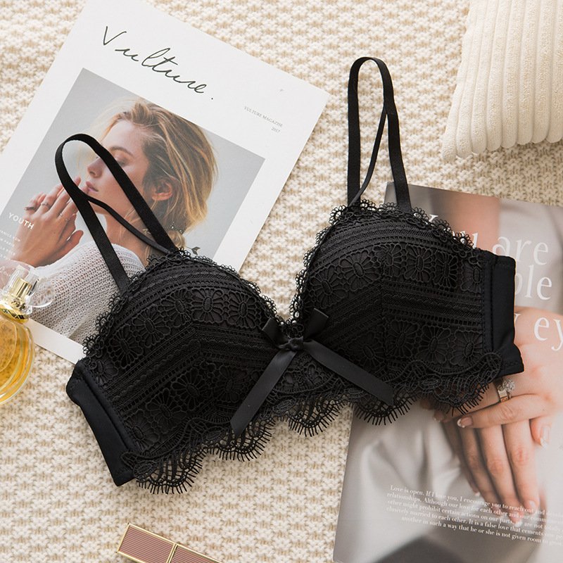 Lace Style Gathered No Steel Ring Girl Comfortable Sexy Adjustment Bra Set - Image 3