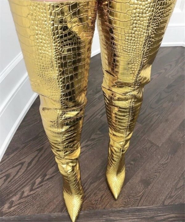 Fashion Gold Over The Knee Back Zipper High Heels - Image 2