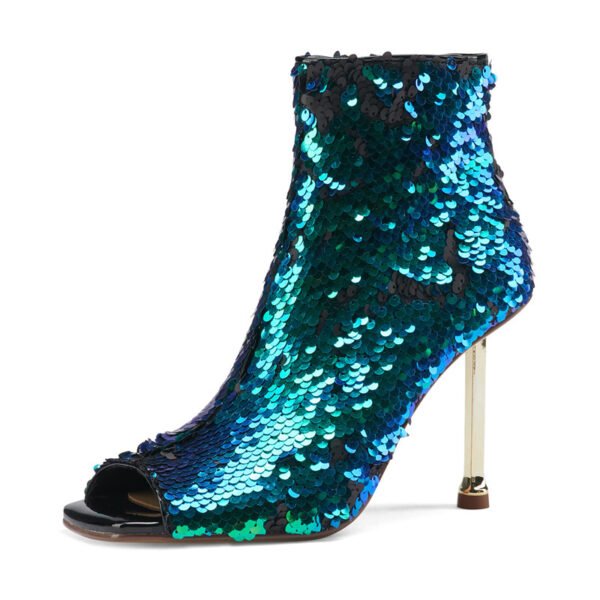 Fashion Sequined Fish Mouth Zipper Stiletto High Heels Women's Cool Boots - Image 6