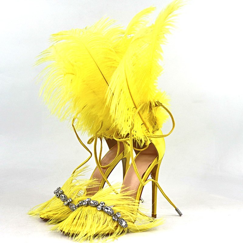 Catwalk Women's Shoes Rhinestone Feather Nightclub High Heels - Image 4