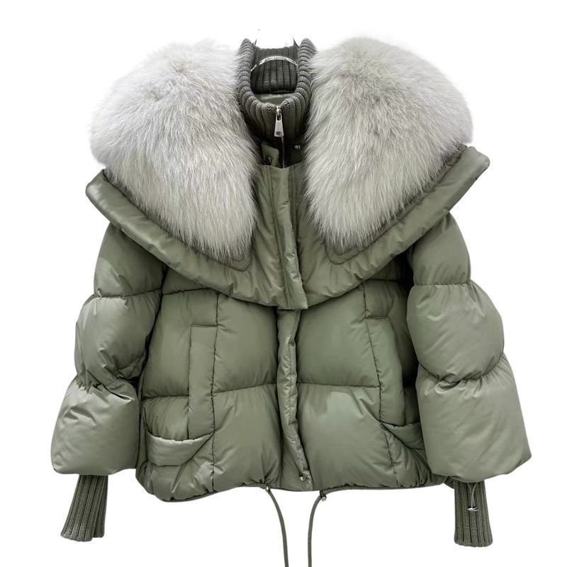 High-end Fox Fur Collar White Duck Down Short Down Jacket Female Light Luxury Loose And Warm Puffer Jacket Coat - Image 7