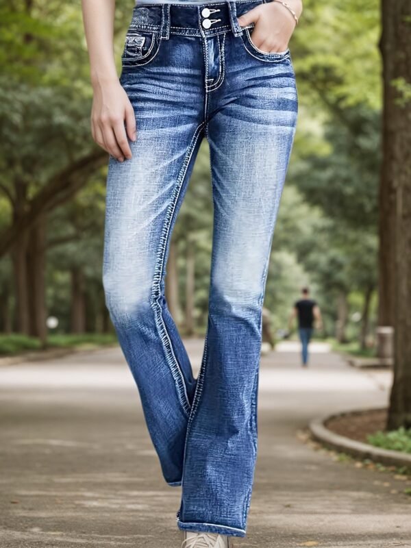 Women's Versatile And Fashionable Stretch Denim Bell Bottoms, Retro Street Style, Comfortable Embroidered Casual Jeans, Suitable For Daily Wear - Image 2