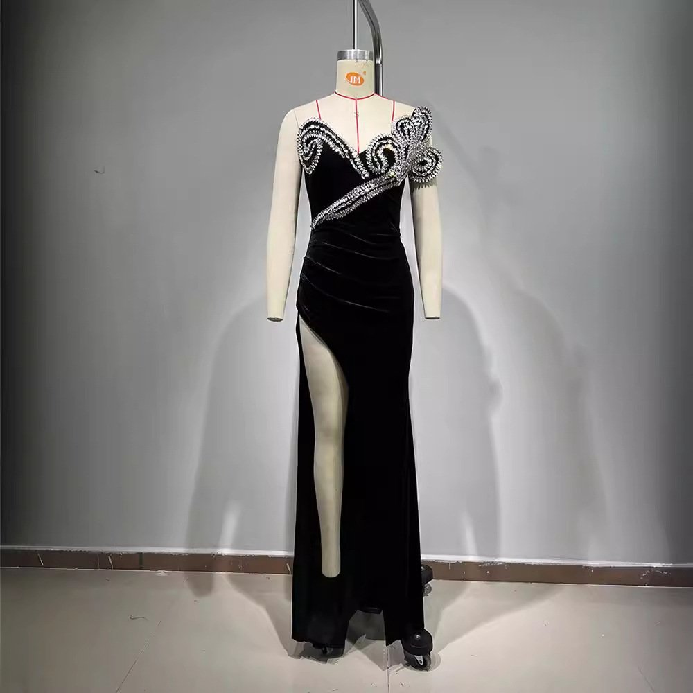 High-end Rhinestone High Slit Dress - Image 6