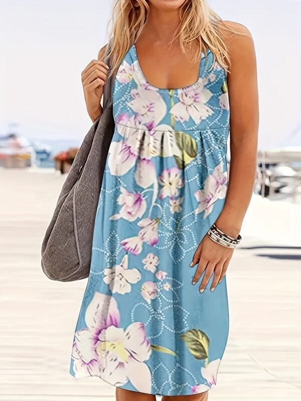 Self-pick-up Plus Size Women's Printed V Neck Micro Stretch Tank Dress Fashion Casual Dresses