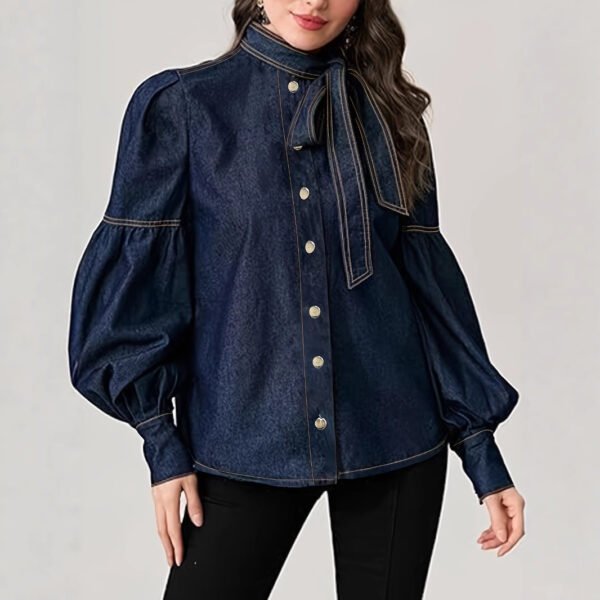 Women's Fashion Bowknot Design Turtleneck Shirt - Image 4