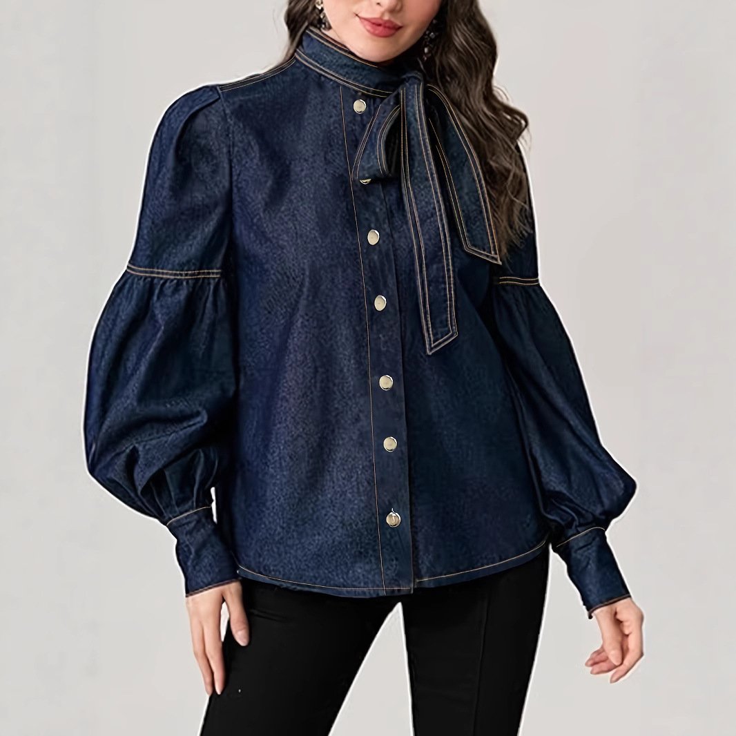 Women's Fashion Bowknot Design Turtleneck Shirt - Image 4