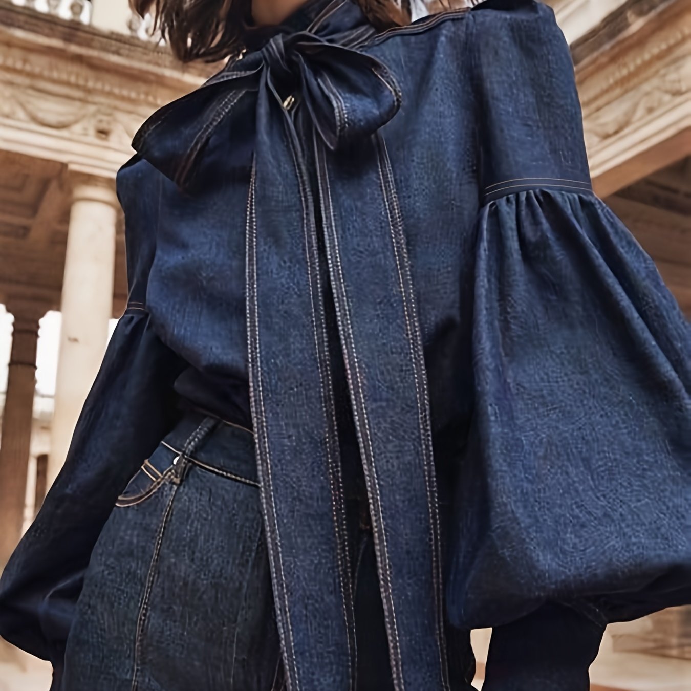 Women's Fashion Bowknot Design Turtleneck Shirt - Image 2