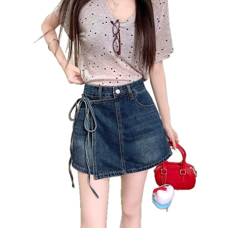 Pieces Denim Shorts Summer A- Line High Waist Irregular - Image 5