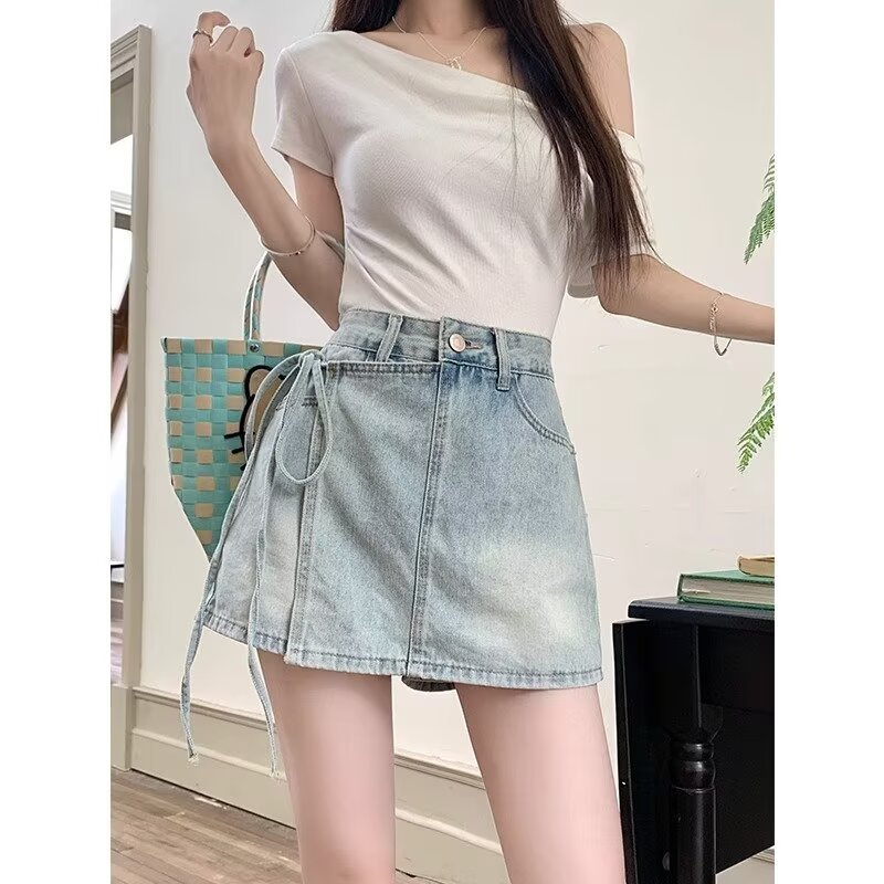 Pieces Denim Shorts Summer A- Line High Waist Irregular - Image 8