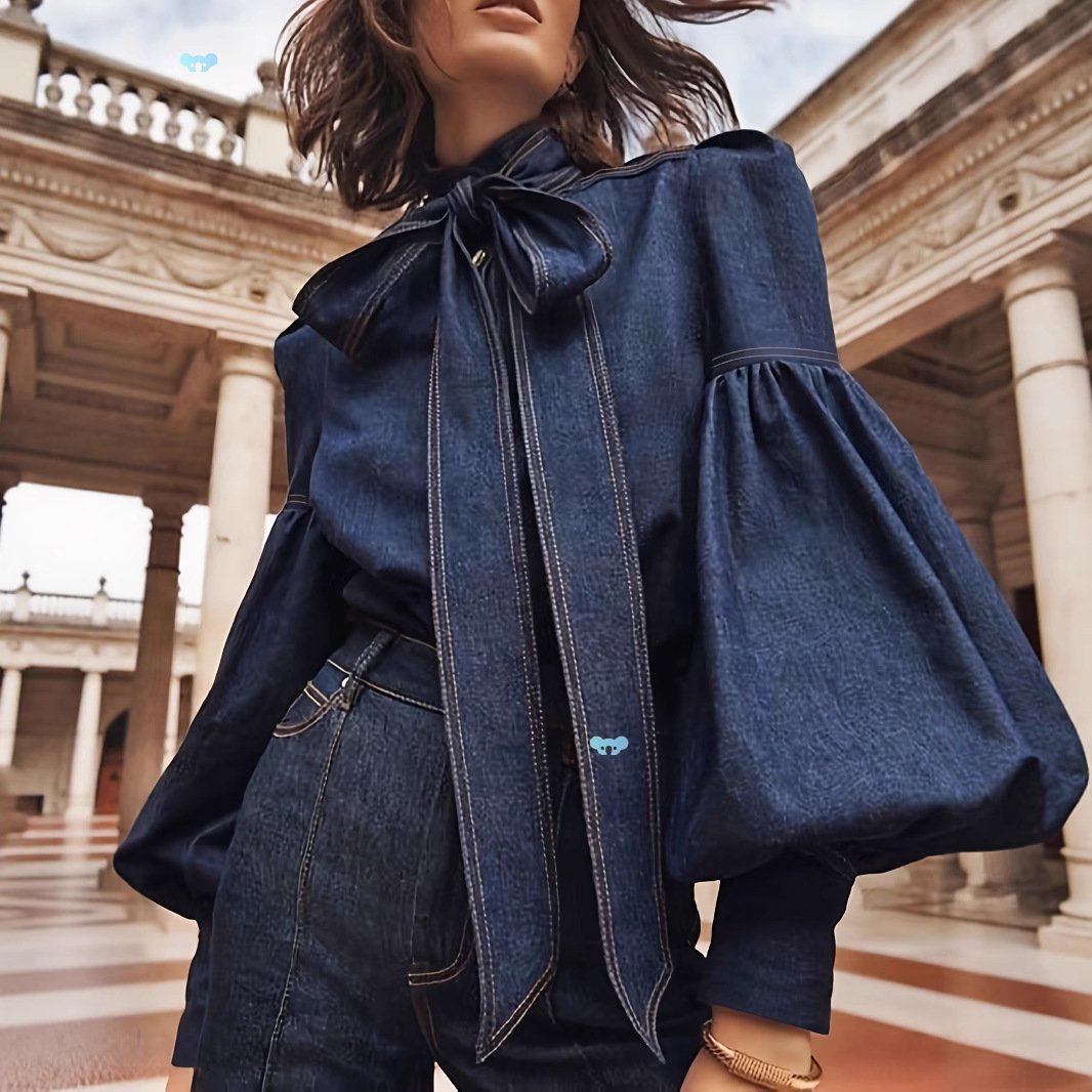 Women's Fashion Bowknot Design Turtleneck Shirt - Image 5