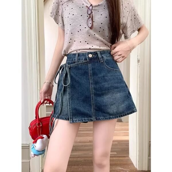 Pieces Denim Shorts Summer A- Line High Waist Irregular - Image 7