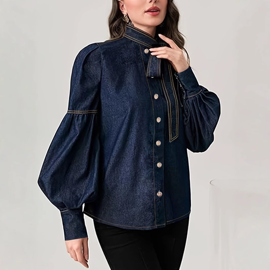 Women's Fashion Bowknot Design Turtleneck Shirt - Image 3