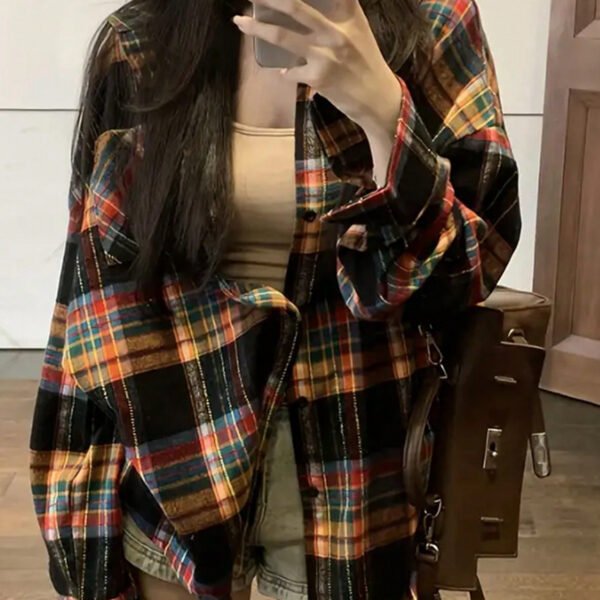 Casual Loose Retro Plaid Shirt For Women - Image 2