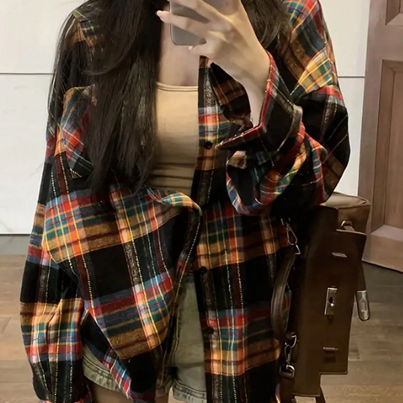 Casual Loose Retro Plaid Shirt For Women - Image 2