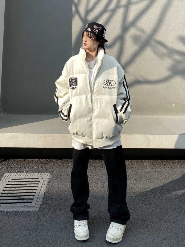 Couple Vintage Embroidered Baseball Down Quilted Jacket - Image 4