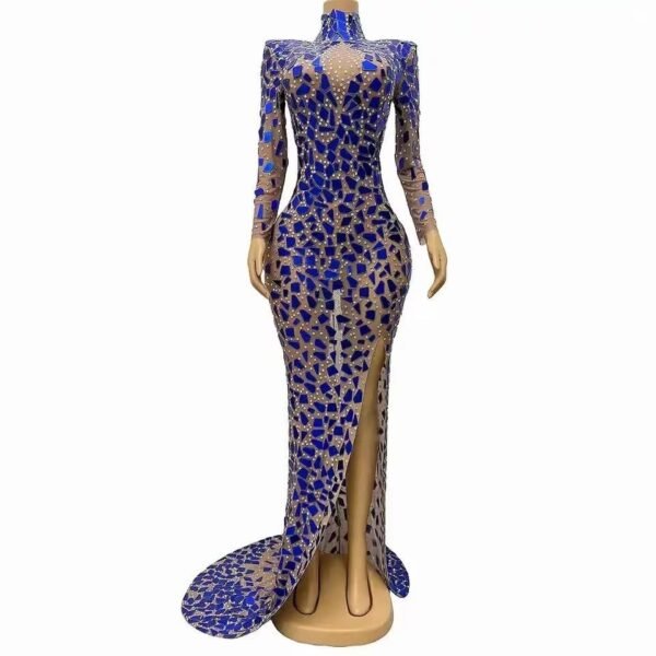 Performance Costume Sexy Elegant Turtleneck Blue Lens Dress Banquet Dress - Image 4