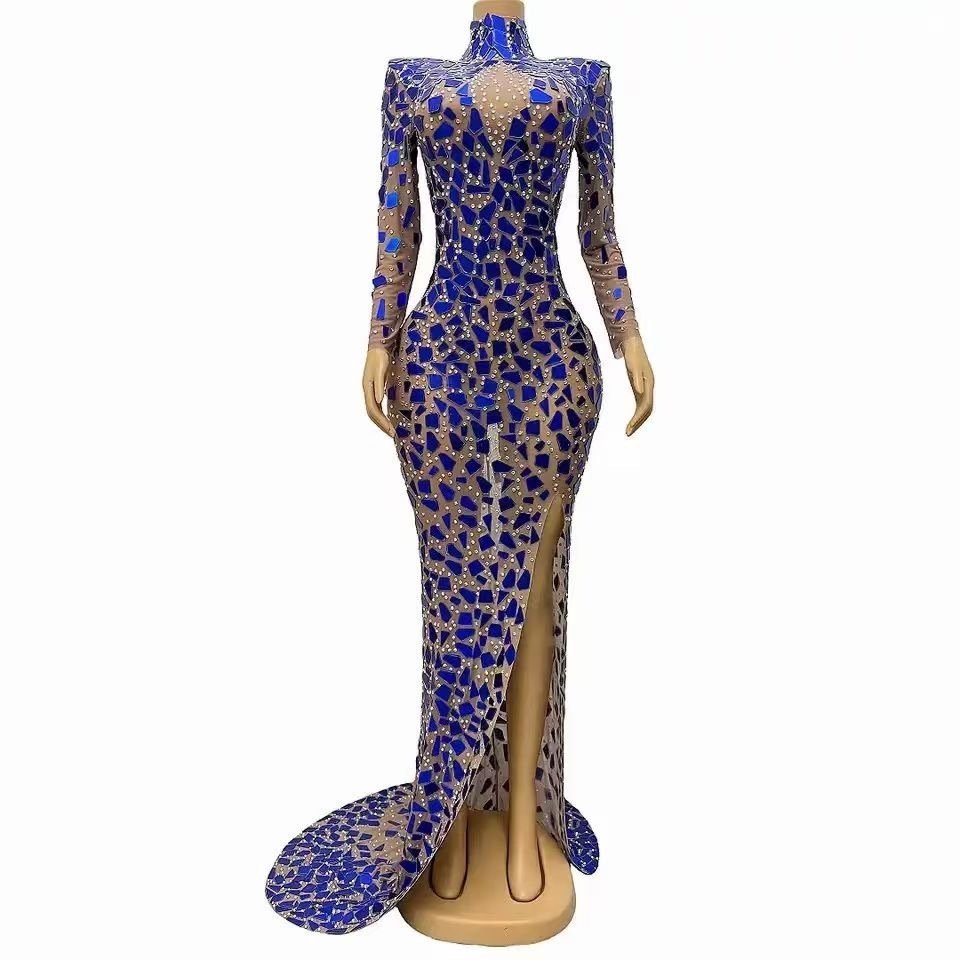 Performance Costume Sexy Elegant Turtleneck Blue Lens Dress Banquet Dress - Image 4