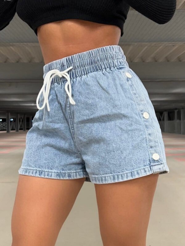 All-matching Elastic Pure Color Slimming Denim Shorts - Image 2